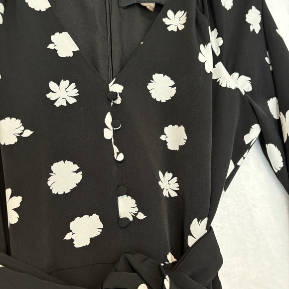 KARL LAGERFELD PARIS womens black white Floral-Print Crepe Dress midi size 6 - Picture 6 of 12